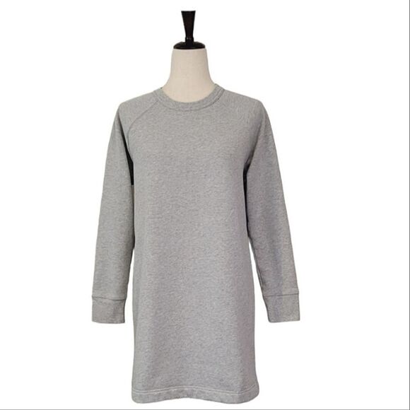 Athleta Round Trip Heathered Gray Lime Green Stripe Sweatshirt Dress Size M - Picture 1 of 6